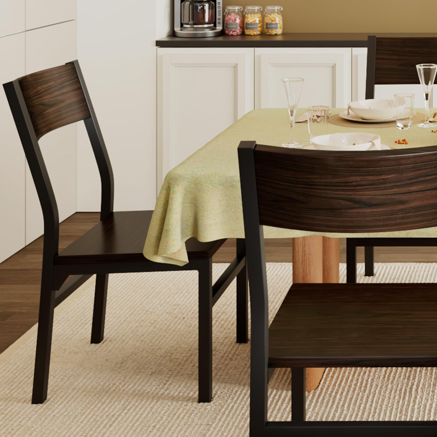 Feonase Dining Chairs Set of 6, Modern Kitchen Chairs with Ergonomic Backrest, MDF Board and Metal Legs, Dinner Chairs for Dining Room, Kitchen and Living Room, Espresso
