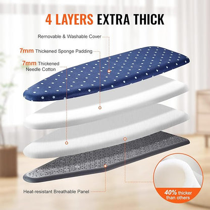 VEVOR Ironing Board with Bottom Storage Tray, Thickened 4 Layers Iron Board