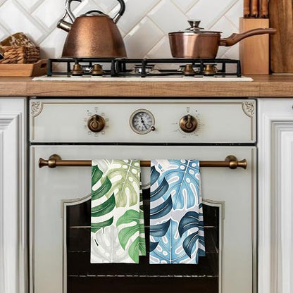 Boho Tropical Kitchen Towels Set of 2, Palm Leaf Botanical Dish Tea Towels
