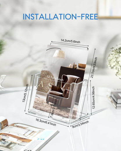 Sahasea Acrylic Brochure Holder 6 x 9 inch, 4 Pack Flyer Holder Compatible with 4 x 6, 4 x 9, 6 x 8, 8.5 x 5.5 inch, Clear Sign Holder for Store, Office, Real Estate, Menu, Literature Displaying