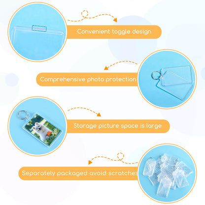 ZJJZGYXINTAI 24 Pcs Photo Keychain 1.8 x 1.1 in, Acrylic Clear Picture Keychain, Photo Insert Keychain, Blank Picture Frame Keyring for DIY Craft Personalised Favor Graduation Gift
