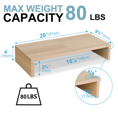 TEAMIX 20 inch + 14.2 inch Maple Monitor Stand Riser, Wood Monitor Stand for Desk TV/Screen/PC/Printer/Laptop Riser, Computer Stand with Keyboard Organizer, Desktop Shelf, Monitor Riser .