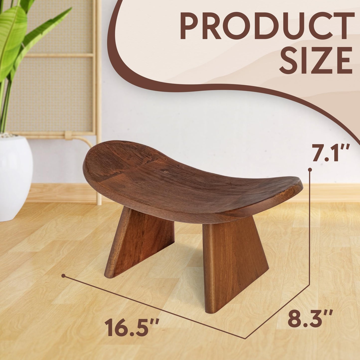 Vesoda Wood Meditation Ergonomic Kneeling Bench - 16.5" x 8.3" x 7.1" Yoga, Prayer, Meditation Bench - Meditation Stool Made of Strong and Durable Mango Wood - Indoor Outdoor Meditation Seat