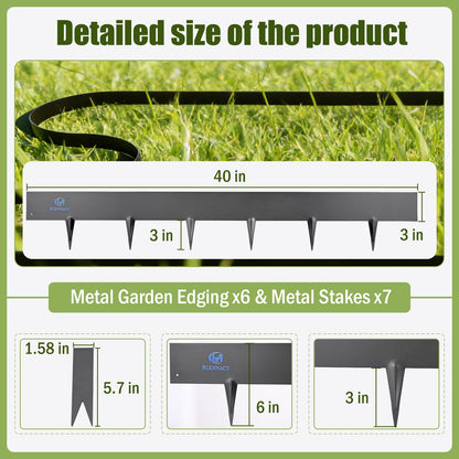 20ft.Metal Landscape Edging 6 Pack 6 inch,Steel Garden Edging with a Pair of Gloves and 7 Stakes, Galvanized Steel Landscape Edging for Fence, Yard Pathway, Flower Beds (40" L x 6" H Each, Black)