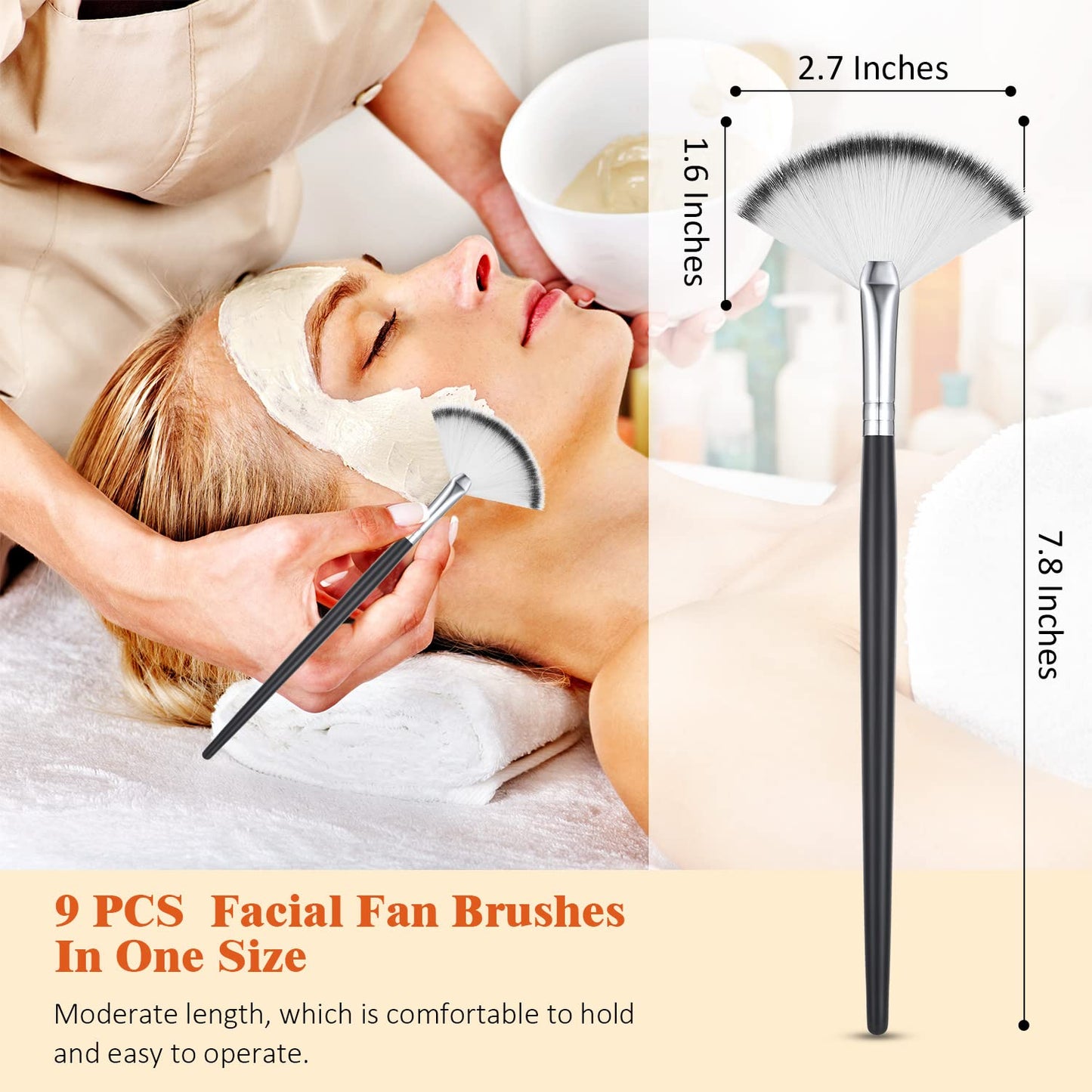 9 Pieces Facial Fan Mask Brushes, Soft Facial Applicator Brushes Tools for Peel Glycolic Makeup for Mud Cream(Champagne)