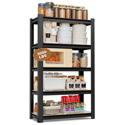 WORKPRO 5-Tier Black Shelving with Board, 24.1”Wx16.2”Dx60”H, 3000LBS Load