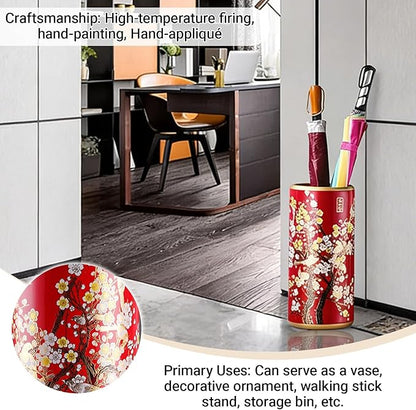Ceramic Umbrella Stand Umbrella Holder for Entryway Hand-Made Umbrella Stand Barrels Umbrella Holder Cane Floor Standing Vase Ceramic Storage Bucket for Home Office Entrance Indoor.(Black 210)