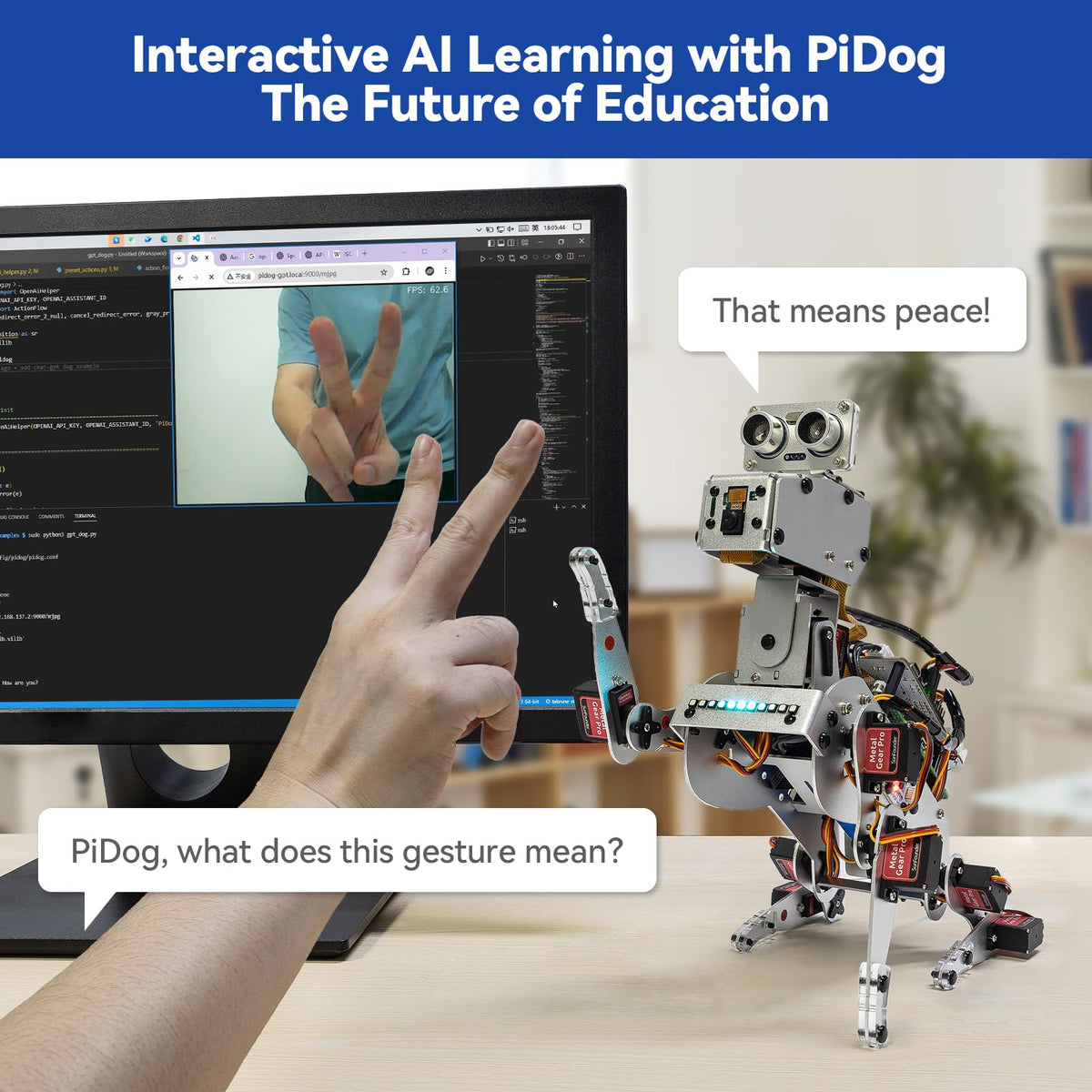 SunFounder PiDog AI Robot Dog Kit for Raspberry Pi 5/4/3B+/Zero 2W, Openclaw LLMs ChatGPT/Gemini/Grok, Voice&Video Recognition, Python, App, Battery, Gyroscope, Camera (RPI NOT Included)