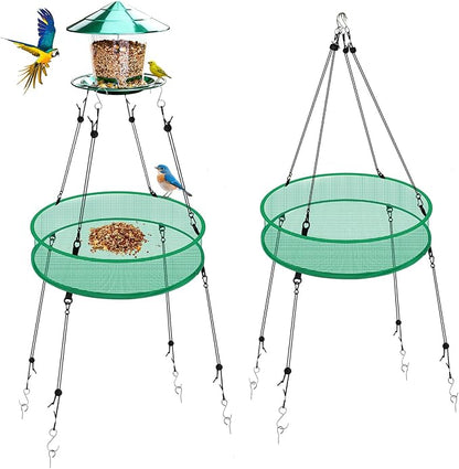 2 Pcs Bird Seed Catcher for Outdoor Feeders, 20" Hanging Bird Feeder Seed Catcher Platform with Adjustable Hanging Hoop for Hummingbird Bee Feeder Outdoor Garden Backyard Accessories(Green)