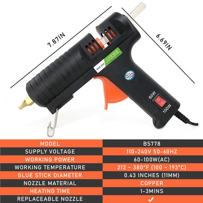 Hot Glue Gun,Full Size High Temperature Glue Gun Kit with 12 Clear Glue Sticks, 60/100W. For Craft School DIY Art Home and Quick Repair -BLACK