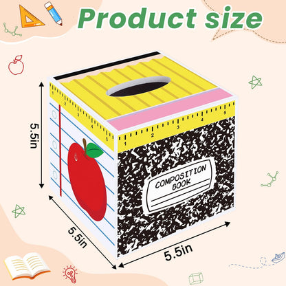 NFAMRZCAR 2 Pack Back to School Gift Wooden Tissue Box Cover, Square School Themed Tissue Holder Dispenser Paper Case for Back to School, First Day of School, Classroom Office Desk Decor