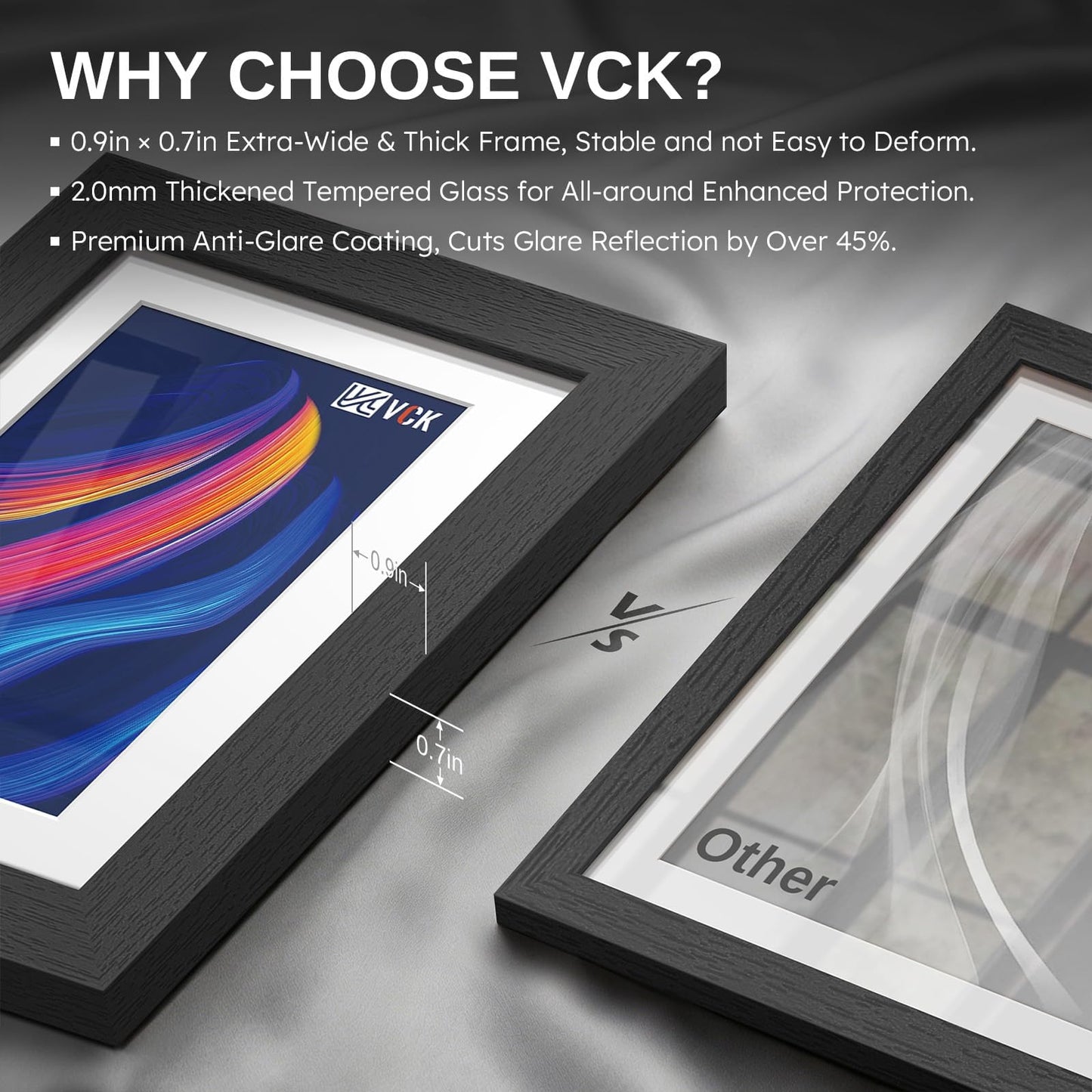 VCK 5x7 Picture Frame Black - 5 Pack, with Tempered Glass, Displays 4x6 Photo with Mat or 5 x 7 Without, for Horizontal/Vertical Tabletop & Wall Hanging in Home, Office, or Gallery