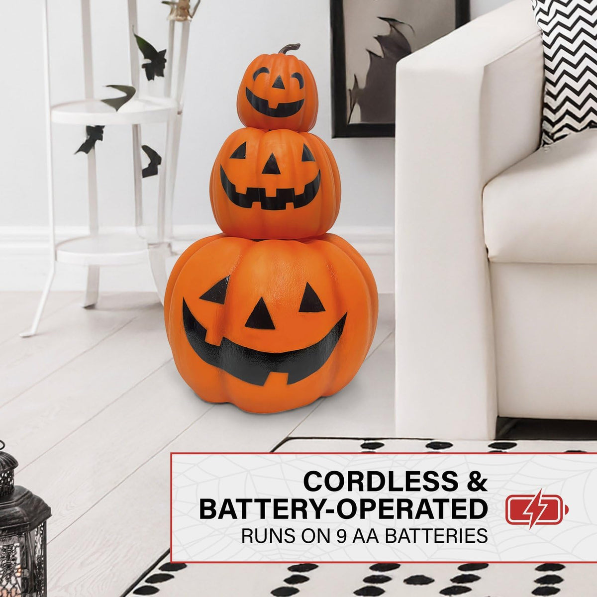 Haunted Hill Farm 2-Ft 3 Stacking Pumpkins Blow Mold, Light Up Halloween Decoration & Prop, Indoor Pumpkin Décor for Haunted House, Apartment, Home & Office