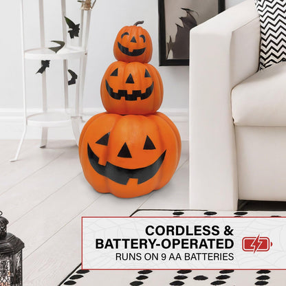 Haunted Hill Farm 2-Ft 3 Stacking Pumpkins Blow Mold, Light Up Halloween Decoration & Prop, Indoor Pumpkin Décor for Haunted House, Apartment, Home & Office