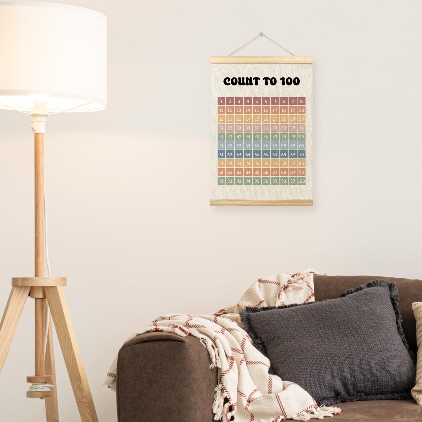 TLESKE Boho Classroom 1-100 Number Hundreds Chart Poster Hanger Frame, Homeschool Hanging Wall Art Decor for Toddlers Kids Room Nursery Playroom, Preschool Prek Learning Educational Poster, 12x16