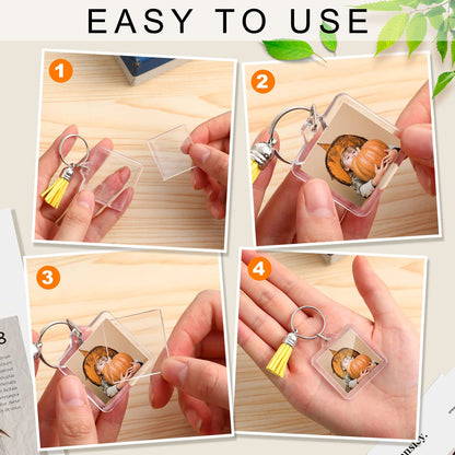 Yaomiao 50 Set Acrylic Photo Keychain with Tassel Clear Blank Custom Keychain Frame Holder Insert Picture Keyring Making Kit (Square)