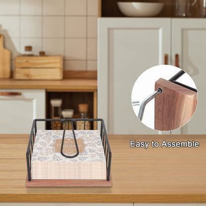 Livabber Flat Wooden Napkin Holder+Marble Banana Holder, Metal Napkin Holder with Weighted Tension Arm and Banana Hanger with Single Hook for Countertop, Kitchen, Dining Room (Black)