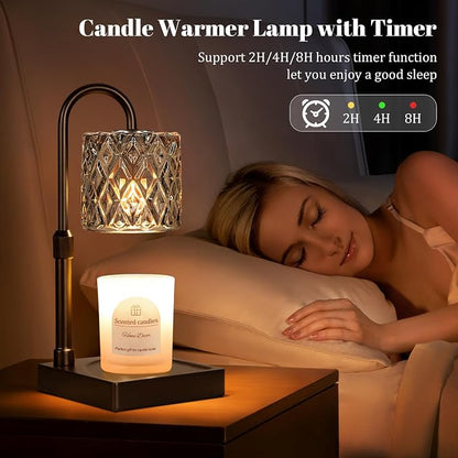 Hong-in Dark Grey Candle Warmer Lamp with Timer -Dimmable Adjustable Height Wax Melt Warmer for Jar Candles,Vintage Home Decor with Elegant Clear Glass,Birthday Gifts for Women, Mom, Friend, Sister