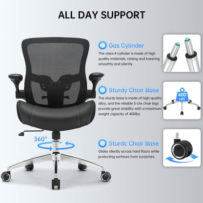 Big and Tall Office Chair 400lbs, Ergonomic Desk Chair with Wide 3D Modeling Foam Seat Cushion Heavy Duty Computer Chair with Adjustable Lumbar Support & Arms, Mesh Executive Chair for Home Office