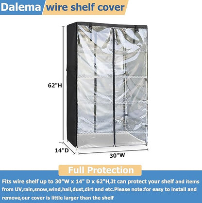 Waterproof Shelf Cover,Outdoor 600D Heavy Duty Dustproof Storage Shelves Cover,30''x14''x62'' Shelf Covers for Wire Shelving with Zippers,Storage Rack Covers with Clear Front