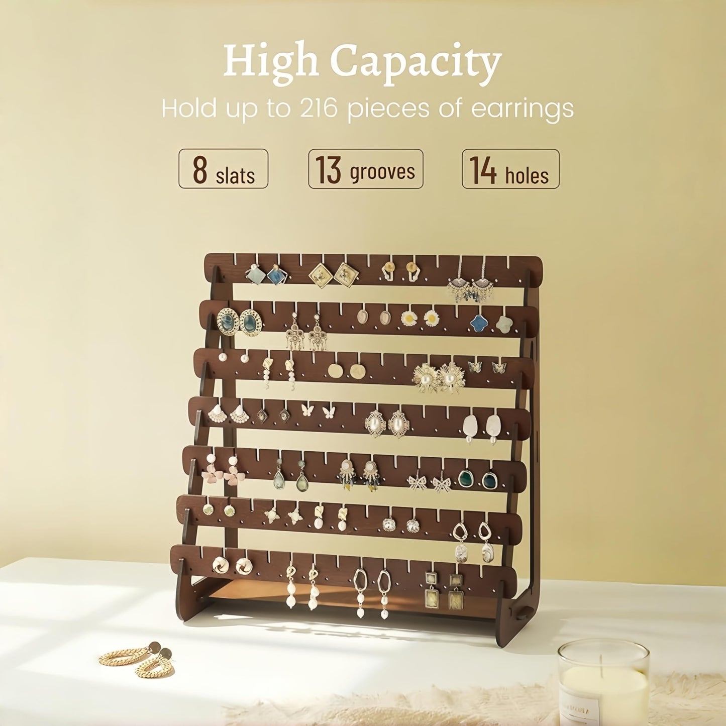 YZ BY YIZHE Solid Wood Earring Organizer Multi-Layer Display Rack for Earrings, Necklaces, Bracelets Jewelry Storage Holder for Dresser, Countertop Rustic Farmhouse Decor (9.84" x 4.33" Brown)