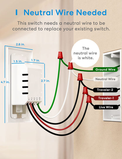 meross 4 Pack 3 Way Smart Switch Smart Light Switch Supports Apple HomeKit, Siri, Alexa, Google Assistant & SmartThings, Wall Switch Neutral Wire Required, Remote Control Timer