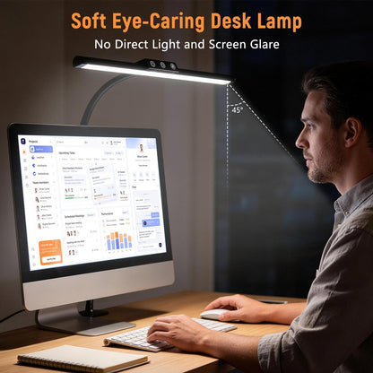 LED Desk Lamp for Home Office, Flexible Gooseneck Desk Lamp with Clamp, 5 Color Touch Control Stepless Dimming Adjustable Eye-Caring Desk Light with Adapter for Reading, Drafting, Study, Workbench