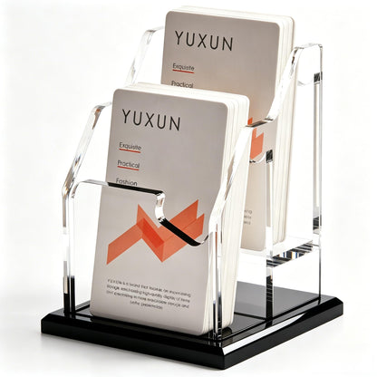 YUXUN Black Business Card Holder for Desk-2 Tiers 2 Slots, Vertical Acrylic Business Cards Holder for Women Men, 100+ Business Cards, Multiple Business Card Display Stand for Exhibition, Home, Office