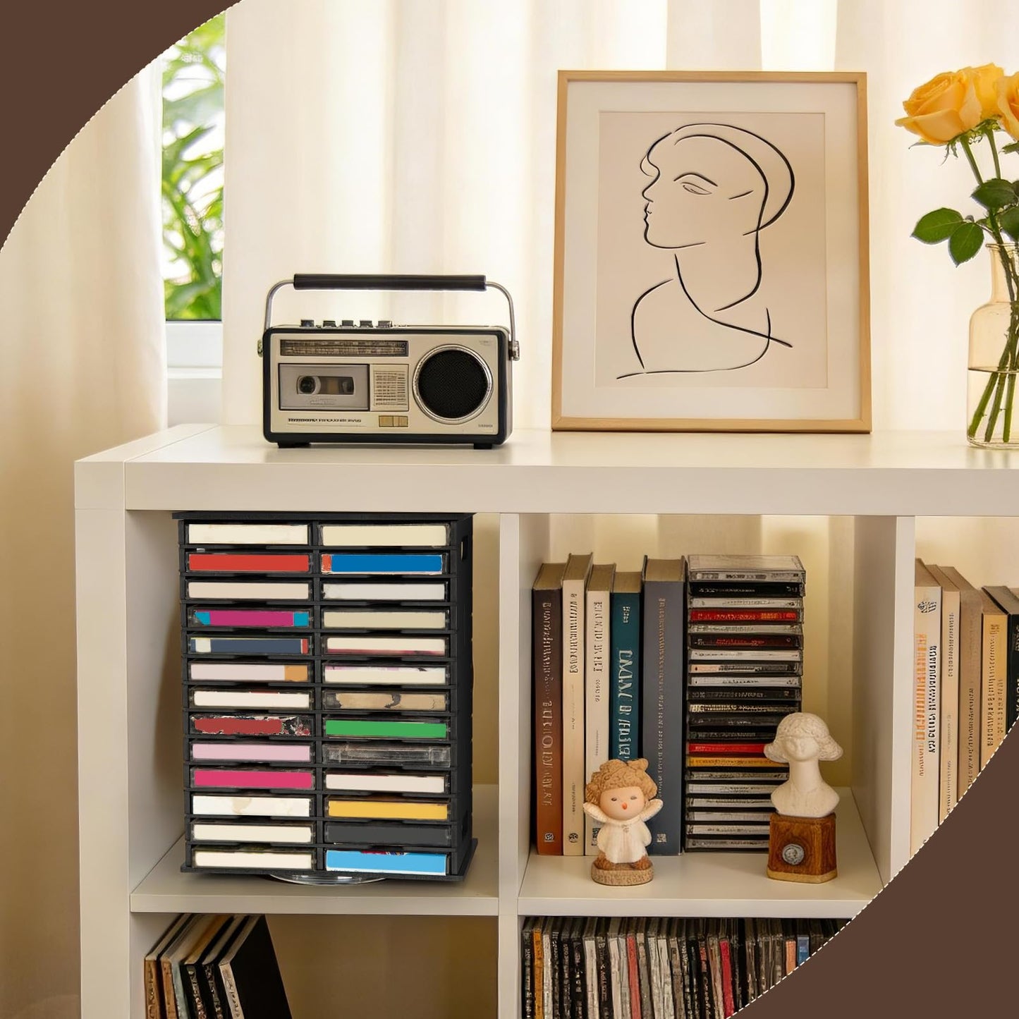 Arkiya Rotating Cassette Tape Storage Holder, 52 Slot Cassettes Organizer Rack, Audio Cassette Tape Display Shelf, Ideal Gift for Cassettes Collectors, Black