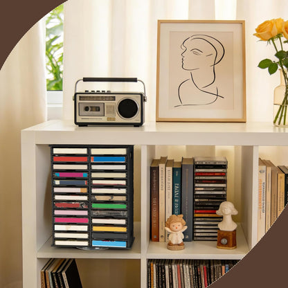 Arkiya Rotating Cassette Tape Storage Holder, 52 Slot Cassettes Organizer Rack, Audio Cassette Tape Display Shelf, Ideal Gift for Cassettes Collectors, Black