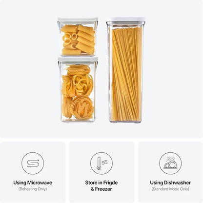 VAKUEN Premium Airtight Food Storage Containers, Square-S 3PC-SET, Smart One-Click Seal Lid, No Hinges, 100% Leak Proof, BPA-FREE, Dishwasher, Freezer & Microwave Safe