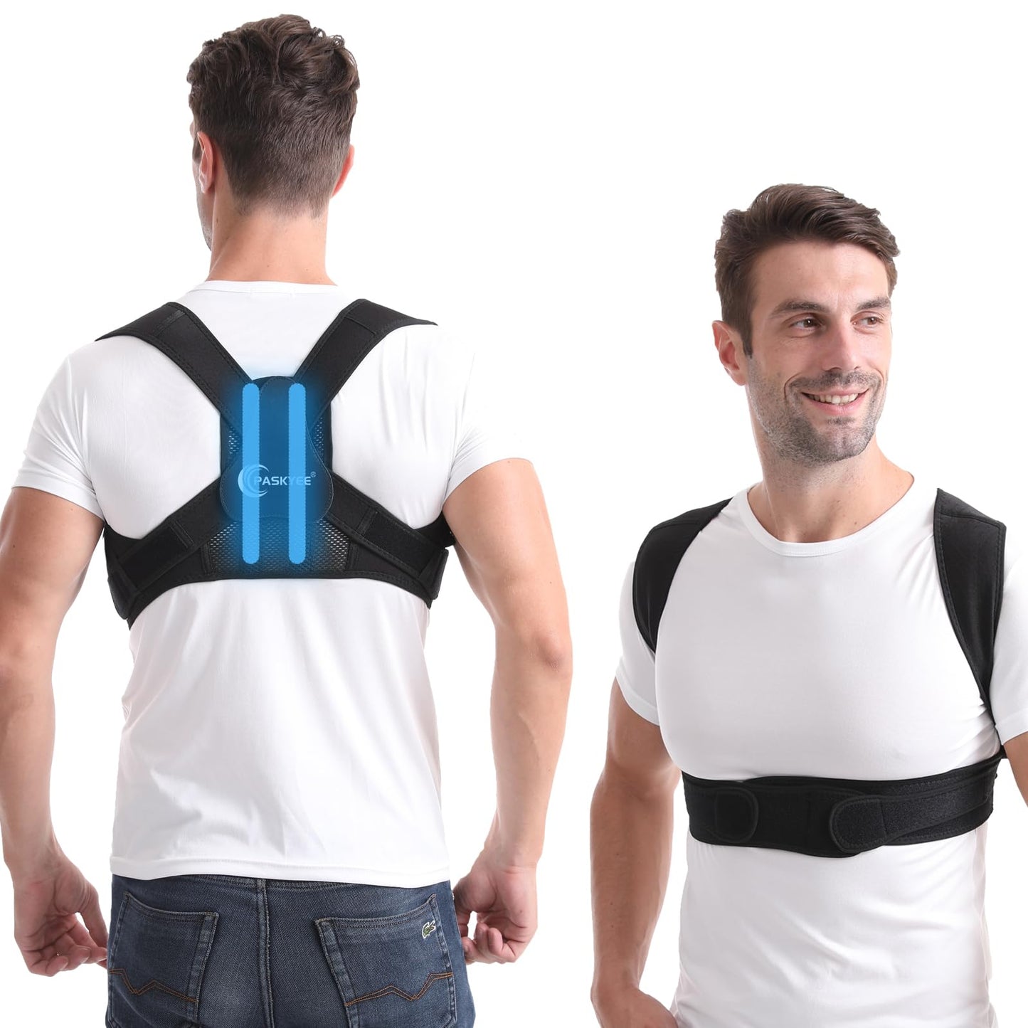 Paskyee Posture Corrector for Women and Men, Adjustable Back Brace for Neck, Shoulder, and Upper Back Pain Relief, Back Straightener for Clavicle Support Black L/XL