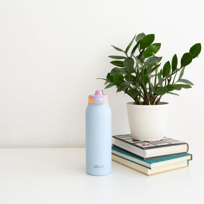 Ello Pop & Fill 22oz Stainless Steel Water Bottle with Quick Fill Technology, Double Walled and Vacuum Insulated Metal, Leak Proof Locking Lid, Sip and Chug, Reusable, BPA Free, Coastal Sunrise
