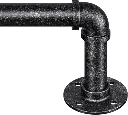 Zeerobee Curtain Rods for Windows 72 to 144, 1 Inch Industrial Wrap Around Vintage Black Curtain Rod, Indoor/Outdoor Room Divider Adjustable Drapery Pole, 72"-144"