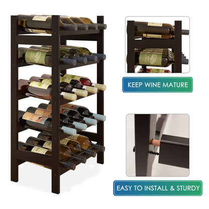 SMIBUY Bamboo Wine Rack, 20 Bottles Display Holder, 5-Tier Free Standing Storage Shelves for Kitchen, Pantry, Cellar, Bar (Dark Brown)