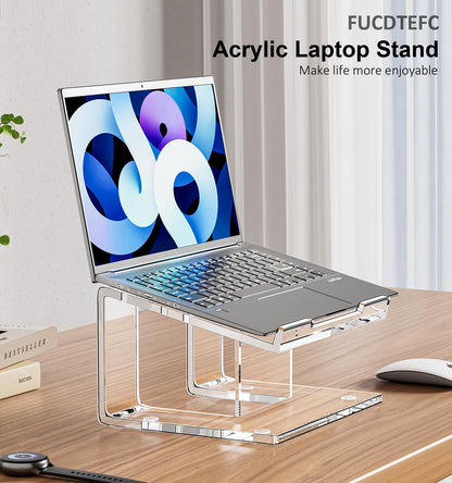 FUCDTEFC Acrylic Laptop Stand for Desk, Laptop Riser for 10-15.6 Inch Laptops, Ergonomic Computer Stand Holder Compatible with Macbooks and Notebooks- Clear