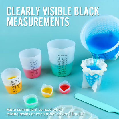 SWIGRANCE Silicone Resin Mixing 1L Measuring Cup Set for Resin Supplies, Easy-to-Read Marks, 1000ml/32oz Large Cup, 500&250&100ml Thickened Reusable Silicone Cups for Epoxy Mixing, Jewelry Making