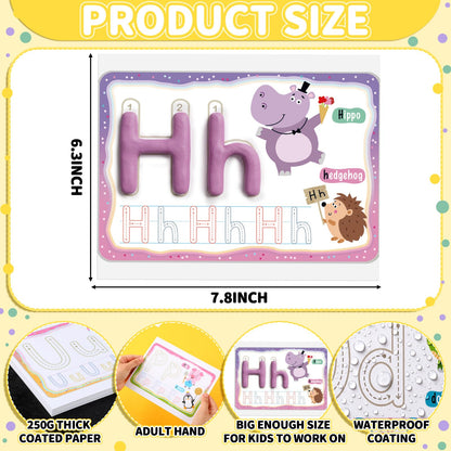 Ireer 36 Pcs Alphabet & Weather PlayClay Mats for Kids Activity Card for Clay Preschool Number Alphabet Animal Shape Learning Activity Games for Classroom Home Educational Supplies