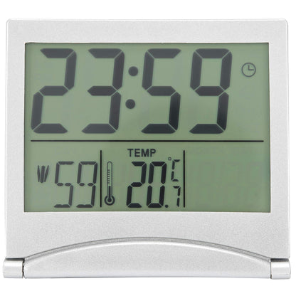 Aqur2020 Electronic Compact Alarm Foldable Calendar Easy to Read Atomic Desktop Clock Auto Set Digital Alarm Clock Screen with Time/Date/Temperature Display- Perfect for Nightstand or Desk