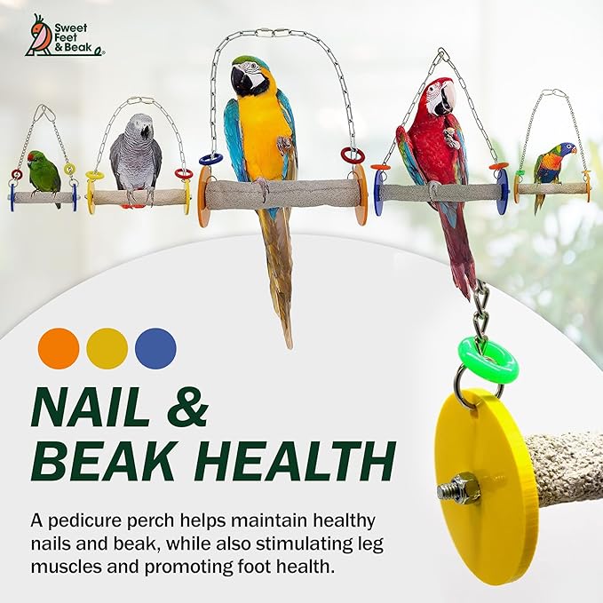 Sweet Feet and Beak Roll Bird Swing - Pumice Perch Bird Toys Trims Nails and Beaks, Safe Bird Cage Accessories for Small and Large Birds, Swinging Toys Birds Will Love, Small 7.5 Inches - Blue