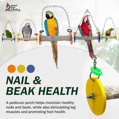 Sweet Feet and Beak Roll Bird Swing - Perch Bird Toys Trims Nails and Beaks, Safe and Non-Toxic Bird Cage Accessories for Small and Large Birds, Swinging Toys Birds Will Love, XL 11 Inches - Yellow