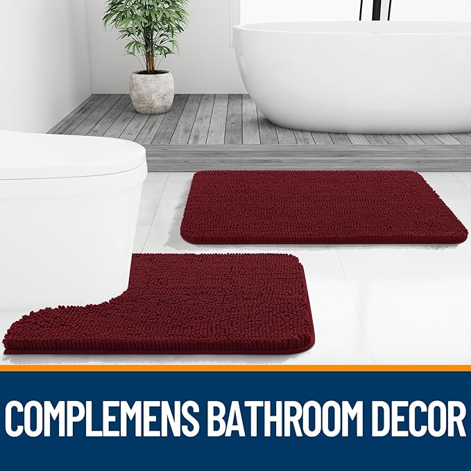 OLANLY Large Bathroom Rugs 70x46, Extra Soft Absorbent Chenille Bath Rugs, Rubber Backing Quick Dry, Machine Washable Bath Mats for Bathroom Floor, Tub and Shower, Home Decor Accessories, Burgundy