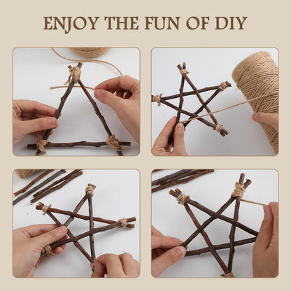 Suncalla 251 Pack Wooden Log Sticks for Crafts Kit 6 Inch and 4 Inch Natural Twigs Stick 0.8cm in Diameter Wood Log 164 Feet Jute Twine for DIY Rustic Home Decor School Projects Crafting Filler