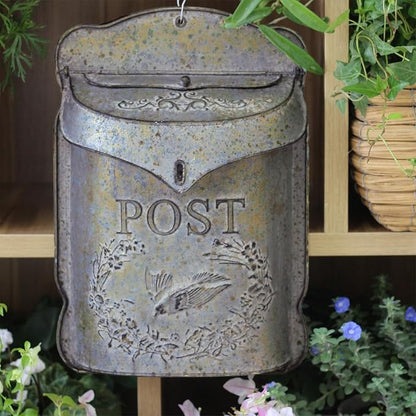 Wall Mount Mailbox for Outside Vintage Mail Boxes for House Outside Metal Door Mailbox Drop Box Antique Style Nostalgic Charm Home Decorative, Bird Pattern, Gray