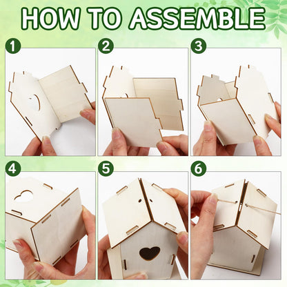 DECYOOL 12 Pack Wooden Bird House Kits, Unfinished DIY Birdhouse Crafts