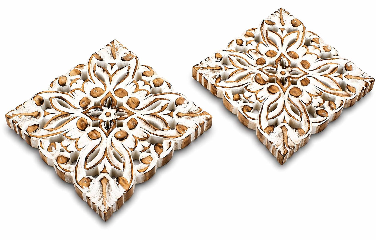 Handmade Wooden Trivet For Hot Dishes Plates & Pots Holder Hot Pad For Kitchen & Dining Table Decor Cookware Heat Resistant Rustic Decorative Carvings 8 Inches Home & Dining Table Essentials(Set of 2)