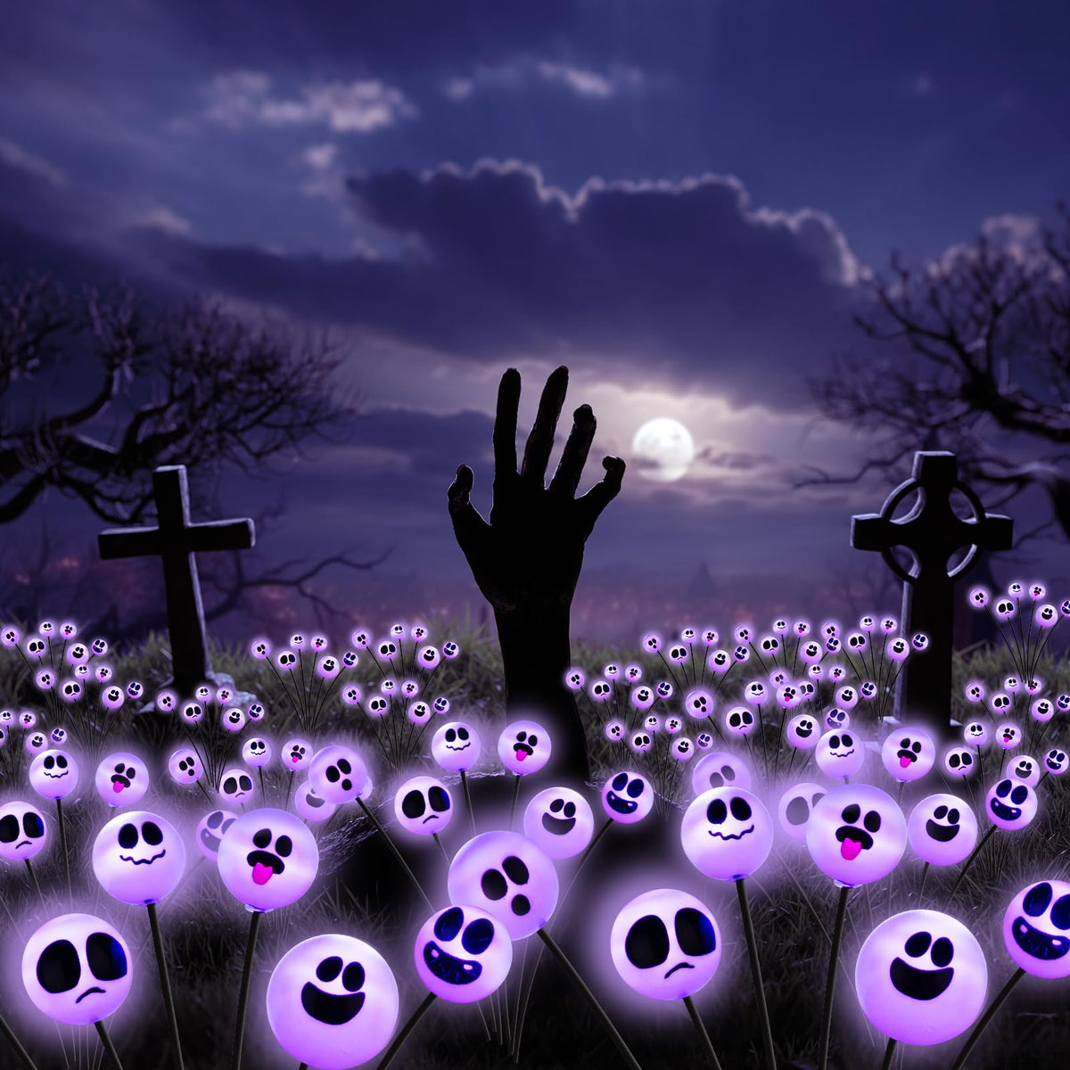 Tuanse 4 Pcs Outdoor Halloween Decorations Waterproof Halloween Solar Lights Scary Ghost Lights for Garden Yard Lawn Pathway (Purple)