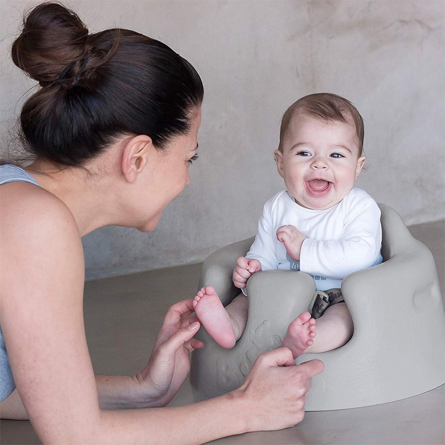 Bumbo Baby Infant Soft Foam Comfortable Support Wide Floor Seat with 3 Point Adjustable Harness for Ages 3 to 12 Months, Cool Grey