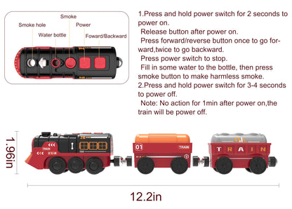 Toy Train Electric Train Set for Wooden Tracks, Christmas Motorized Train Toys for Toddlers, Battery Operated Train Includes Lights, Sounds, Smoke, Steam Train Compatible with Thomas, Brio
