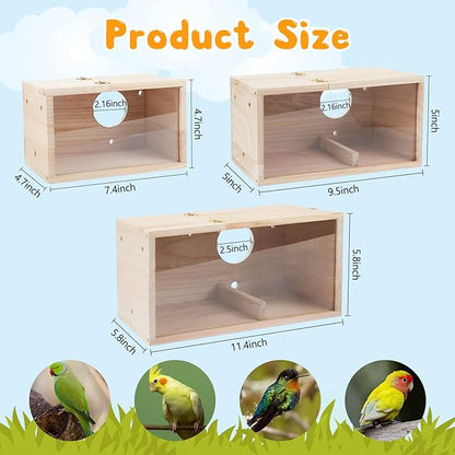 Rypet Parakeet Nesting Box Transparent Design, Thwartwise Bird Nest Breeding Box with Perch Wood Bird Cage House for Cockatiel Lovebirds Budgie Finch Parrotlets Canary L